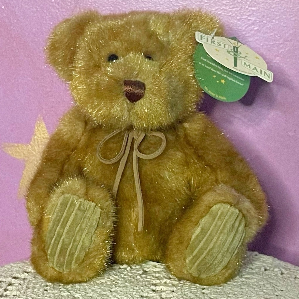 First and Main Minky Teddy Bear Plush Stuffed Animal Leather Bow New